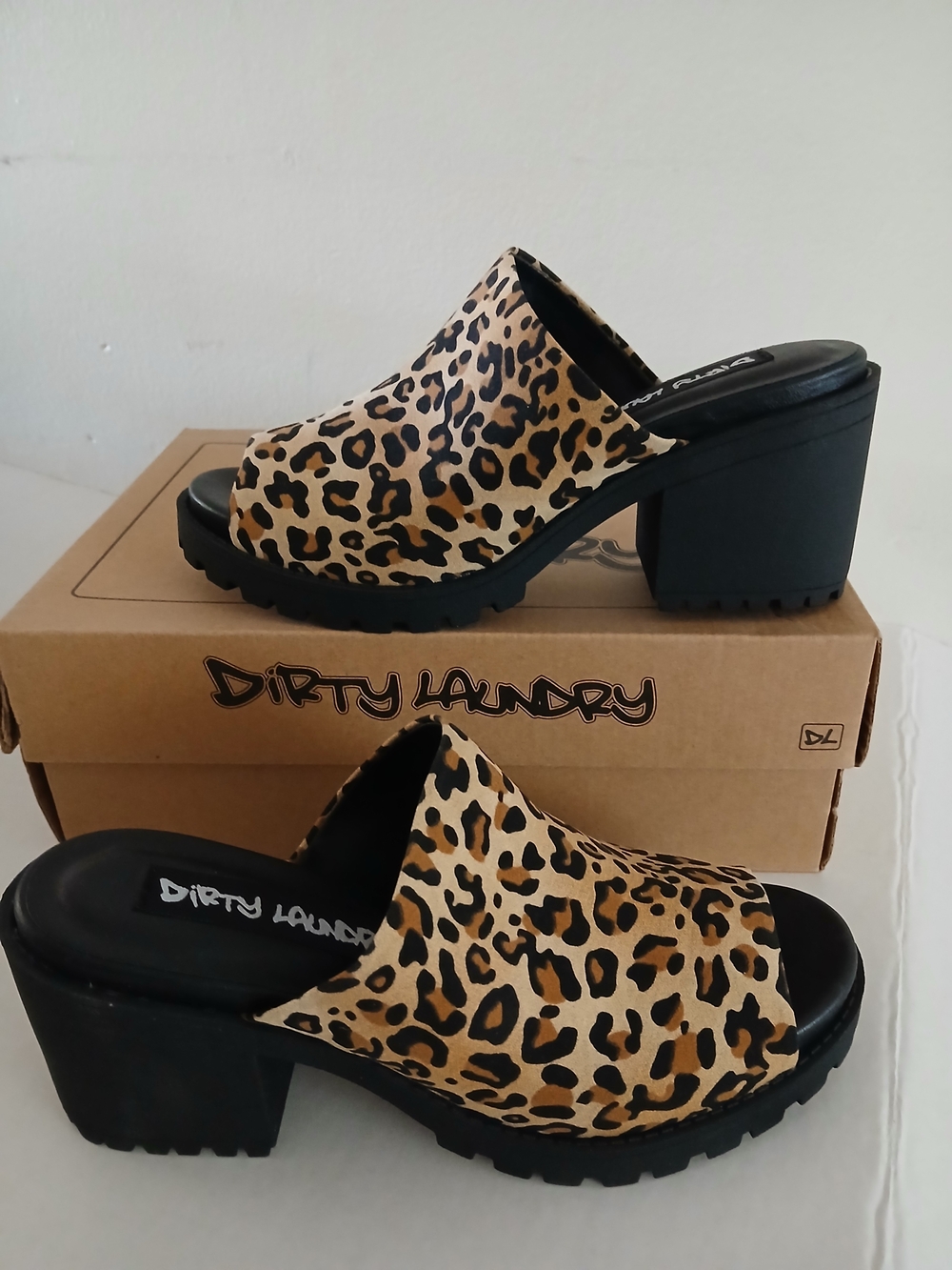 Dirty Laundry Leopard Print Slide Heels - Tan/Black Size 7.5 New $18